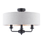 Sorrento - 3 Light Semi-Flush Ceiling Light Matt Black & Natural Shade - Laura Ashley