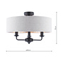 Sorrento - 3 Light Semi-Flush Ceiling Light Matt Black & Natural Shade - Laura Ashley