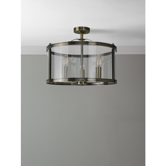 Harrington - 3 Light Semi-Flush Ceiling Light Antique Brass & Glass - Laura Ashley