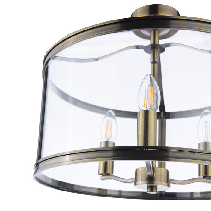 Harrington - 3 Light Semi-Flush Ceiling Light Antique Brass & Glass - Laura Ashley