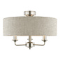 Sorrento - 3 Light Semi-Flush Ceiling Light Satin Nickel & Natural Shade - Laura Ashley
