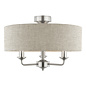 Sorrento - 3 Light Semi-Flush Ceiling Light Satin Nickel & Natural Shade - Laura Ashley