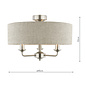 Sorrento - 3 Light Semi-Flush Ceiling Light Satin Nickel & Natural Shade - Laura Ashley