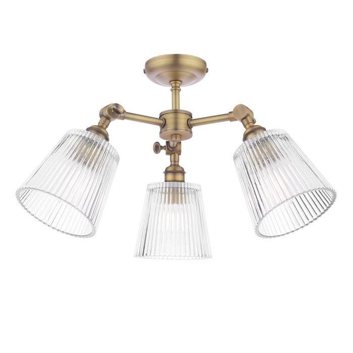 Callaghan - 3 Light Semi Flush Ceiling Light - Antique Brass & Ribbed Glass - Laura Ashley