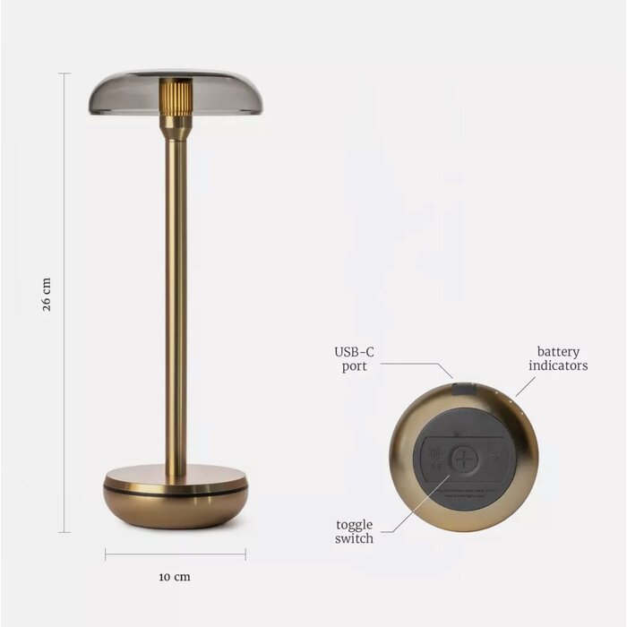 Noble Air - Rechargeable Cordless Table Lamp - Bronze & Smoked Glass
