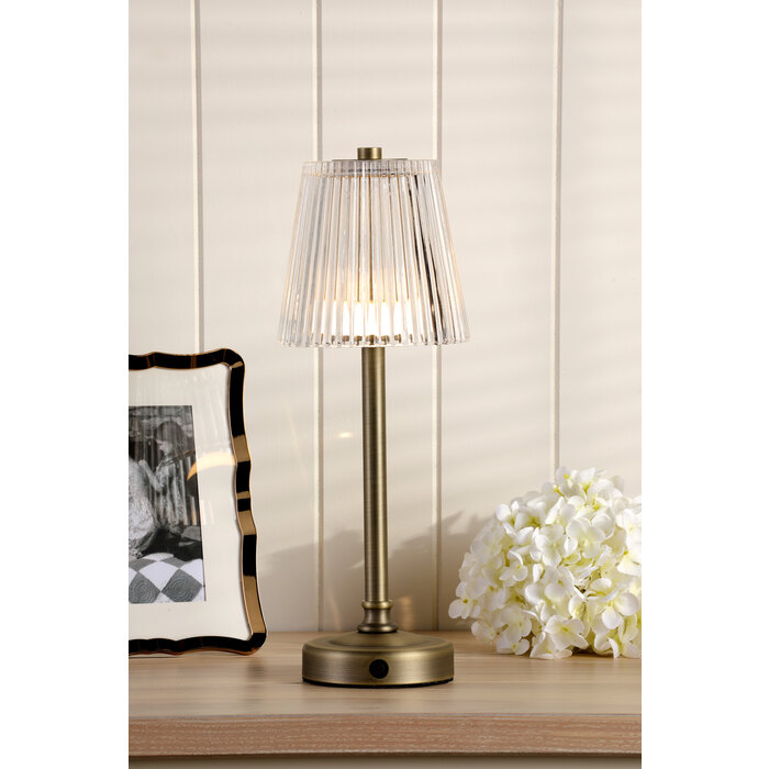 Rechargeable Cordless Table Lamp – Matt Antique Brass and Glass - Laura Ashley Callaghan.