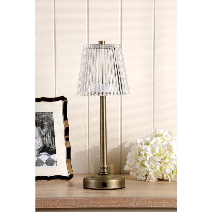 Rechargeable Cordless Table Lamp – Matt Antique Brass and Glass - Laura Ashley Callaghan.