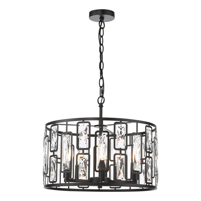 Nikko – 5 Light Crystal Ceiling Light - Matt Black and Crystal