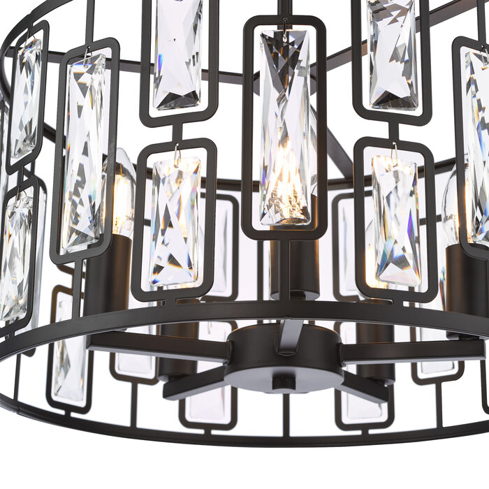 Nikko – 5 Light Crystal Ceiling Light - Matt Black and Crystal
