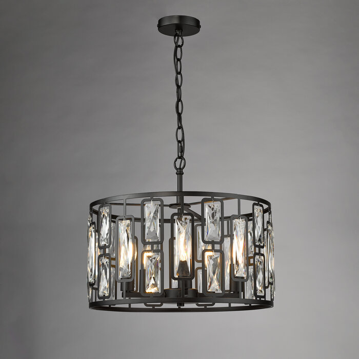 Nikko – 5 Light Crystal Ceiling Light - Matt Black and Crystal