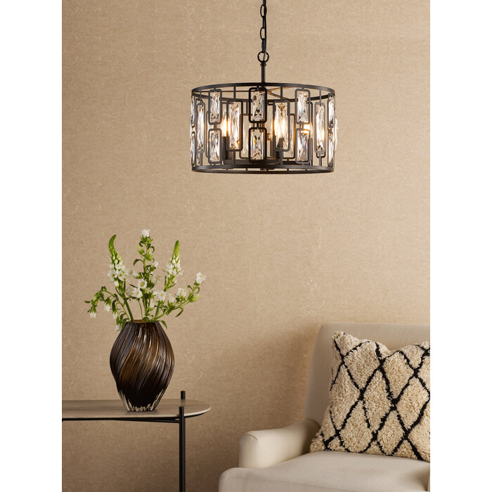 Nikko – 5 Light Crystal Ceiling Light - Matt Black and Crystal