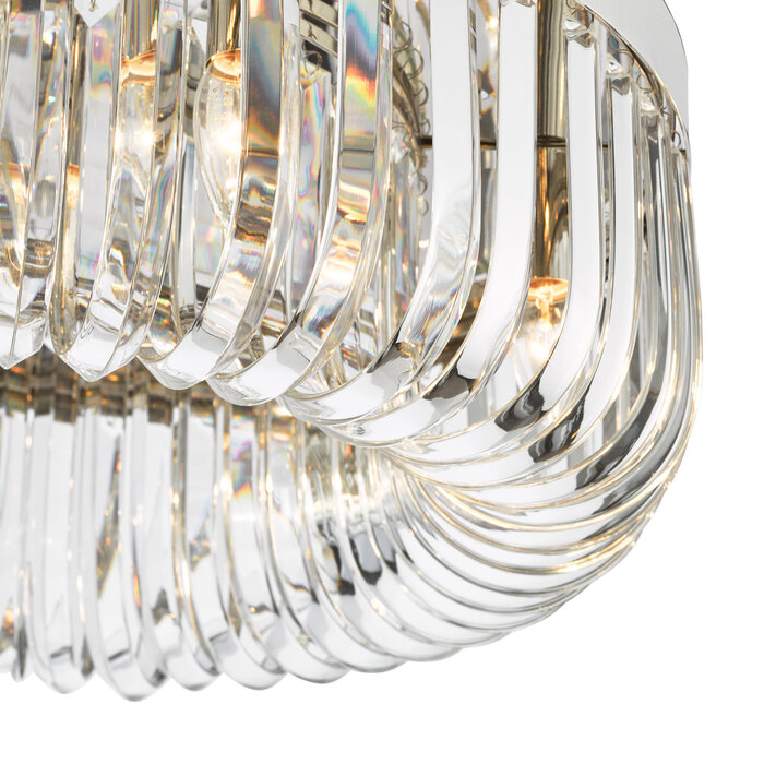 Hikari – 6 Light Flush Crystal Glass Chandelier – Polished Nickel and Crystal