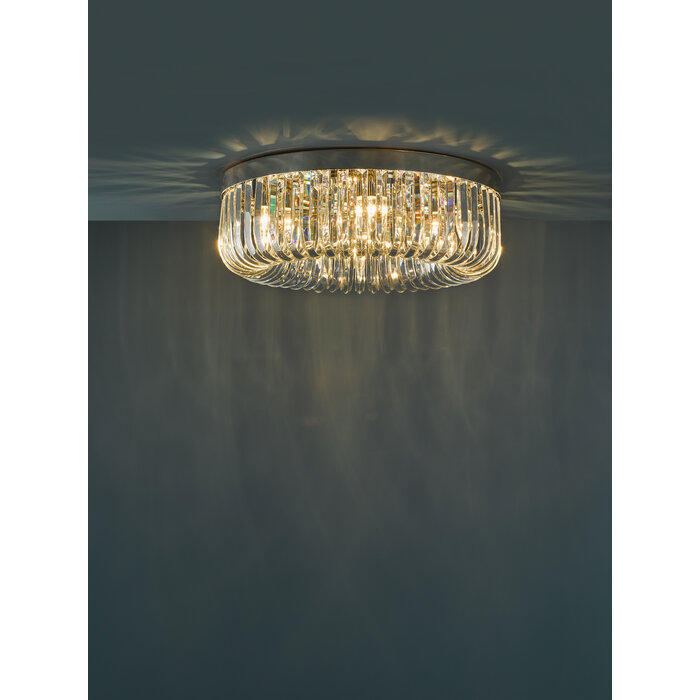 Hikari – 6 Light Flush Crystal Glass Chandelier – Polished Nickel and Crystal