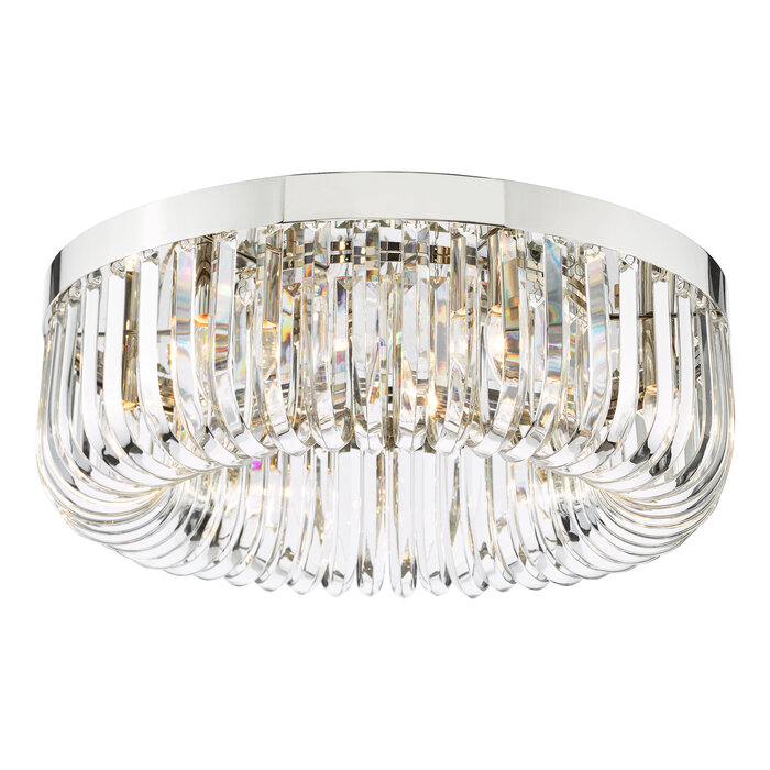 Hikari – 6 Light Crystal Ceiling Light – Polished Nickel and Crystal