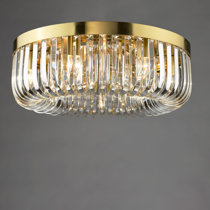 Hikari – 6 Light Crystal Ceiling Light – Satin Gold and Crystal