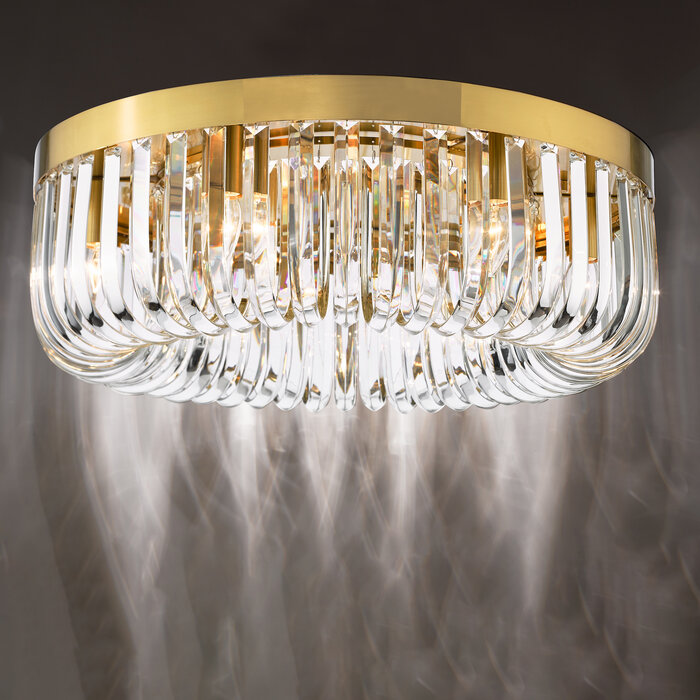 Hikari – 6 Light Crystal Ceiling Light – Satin Gold and Crystal