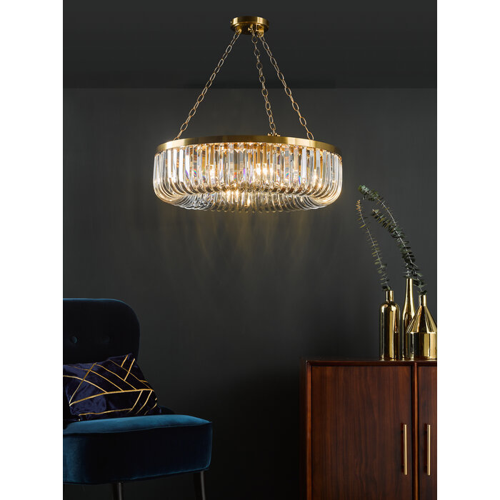 Hikari – 8 Light Crystal Chandelier – Satin Gold and Crystal