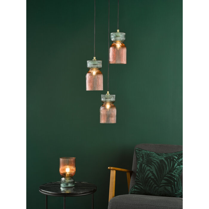 Sakura – 3 Light Ceiling Light – Pink and Green Ribbed Glass