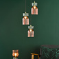 Sakura – 3 Light Ceiling Light – Pink and Green Ribbed Glass