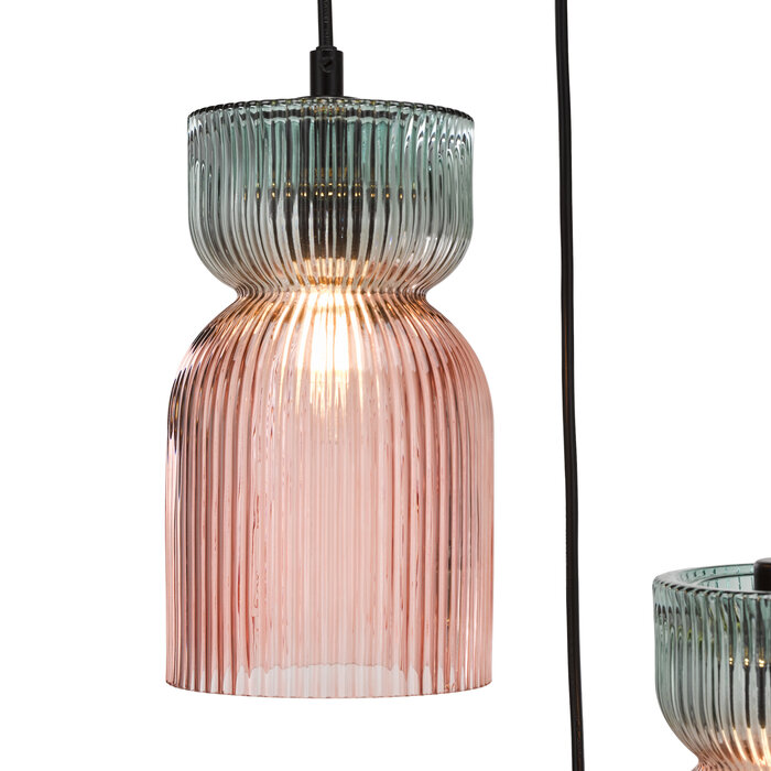 Sakura – 3 Light Ceiling Light – Pink and Green Ribbed Glass