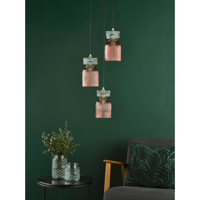 Sakura – 3 Light Ceiling Light – Pink and Green Ribbed Glass