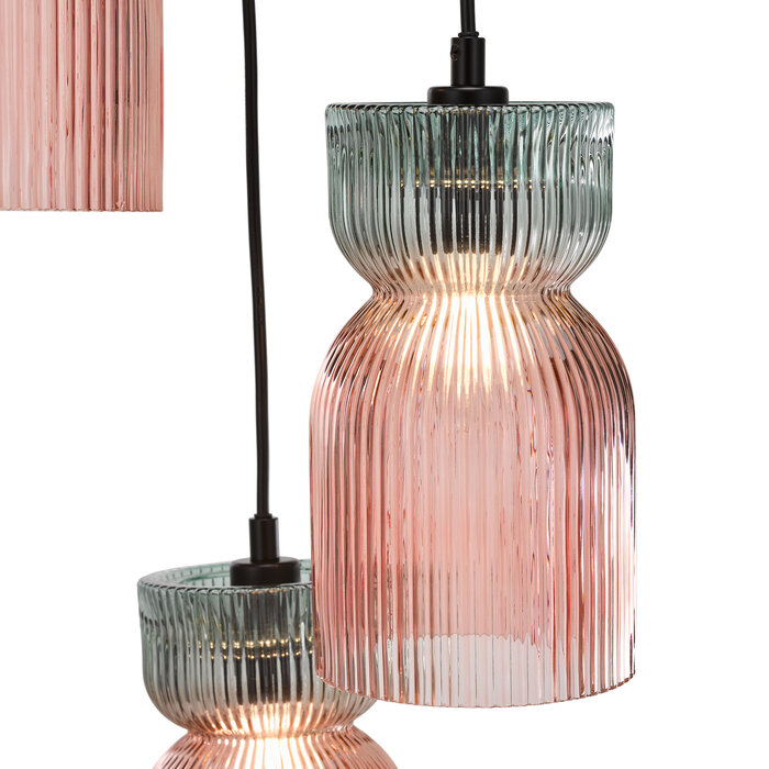 Sakura – 3 Light Ceiling Light – Pink and Green Ribbed Glass