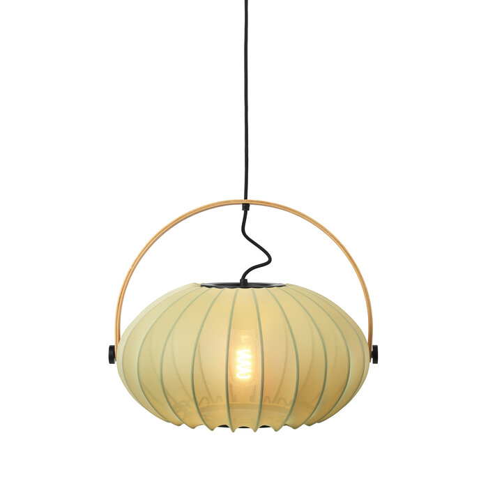 Skov Adjustable Scandi Pendant  - Oak & Green Fabric
