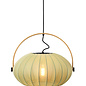 Skov Adjustable Scandi Pendant  - Oak & Green Fabric