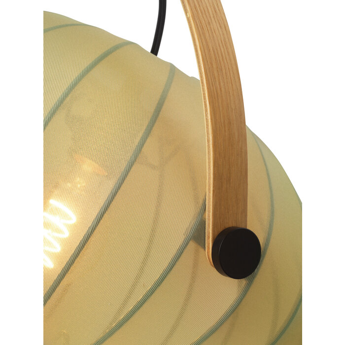 Skov Adjustable Scandi Pendant  - Oak & Green Fabric