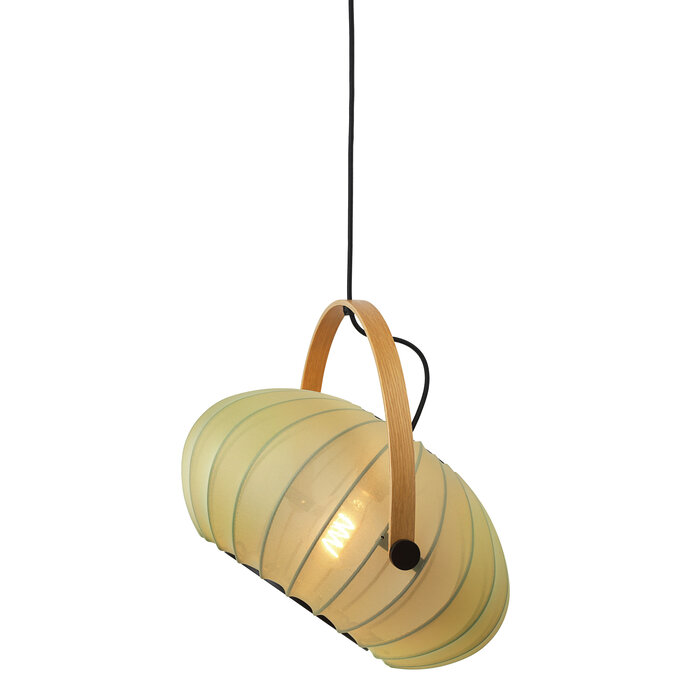 Skov Adjustable Scandi Pendant  - Oak & Green Fabric