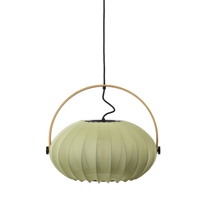 Skov Adjustable Scandi Pendant  - Oak & Green Fabric