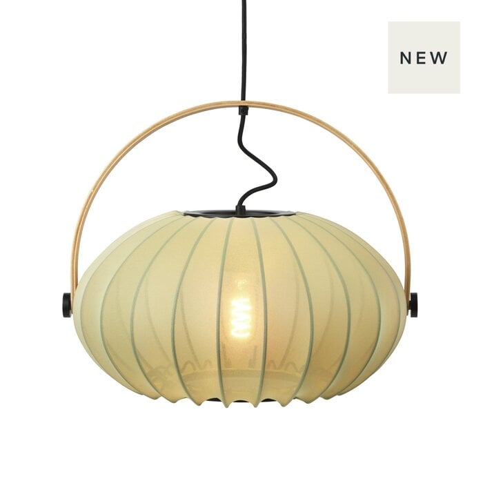 Skov Adjustable Scandi Pendant  - Oak & Green Fabric