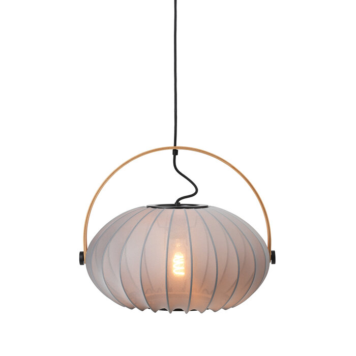 Skov Adjustable Scandi Pendant  - Oak & Stone Grey Fabric