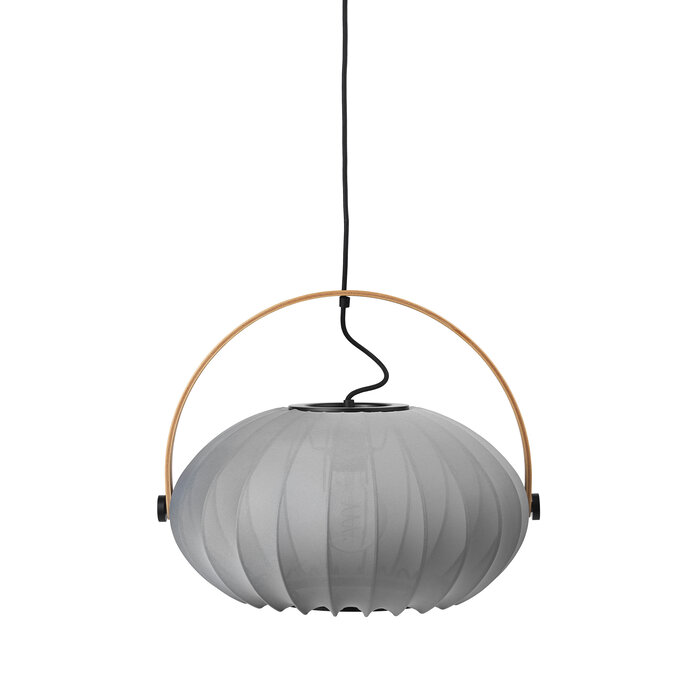 Skov Adjustable Scandi Pendant  - Oak & Stone Grey Fabric