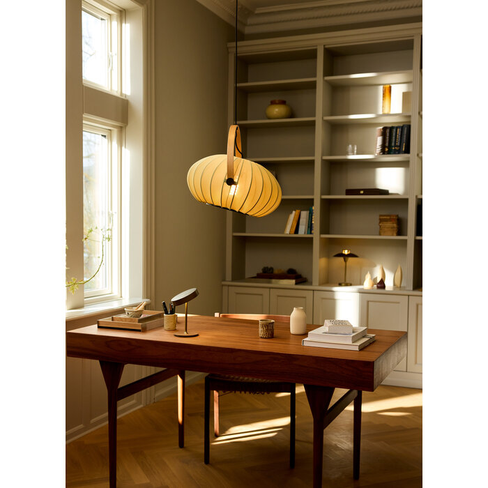 Skov Adjustable Scandi Pendant  - Oak & Stone Grey Fabric