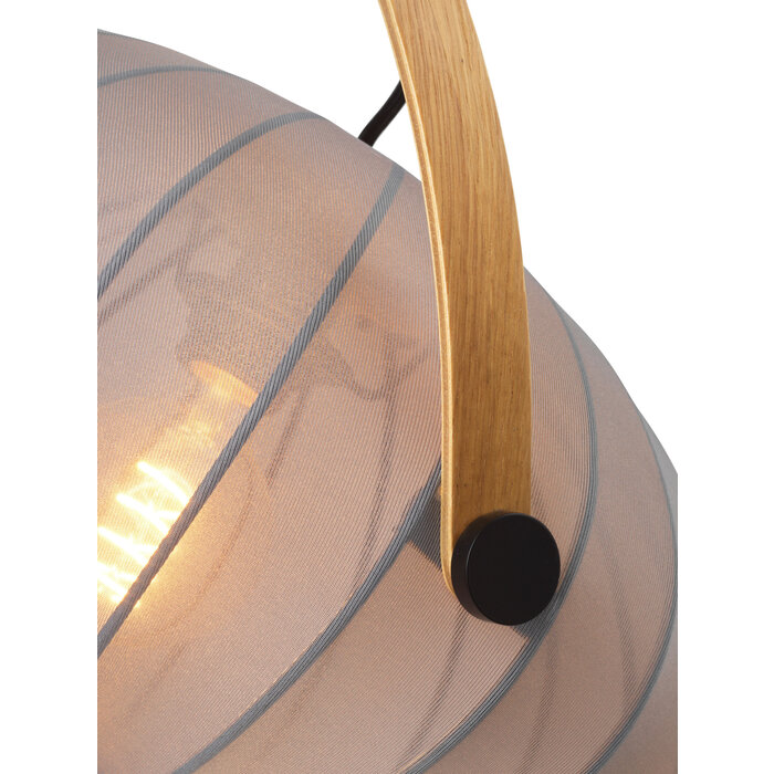 Skov Adjustable Scandi Pendant  - Oak & Stone Grey Fabric