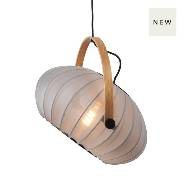 Skov Adjustable Scandi Pendant  - Oak & Stone Grey Fabric