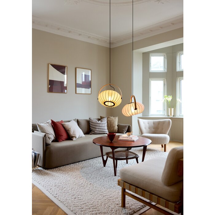 Skov Adjustable Scandi Pendant  - Oak & White Fabric