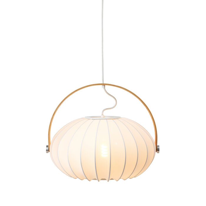 Skov Adjustable Scandi Pendant  - Oak & White Fabric