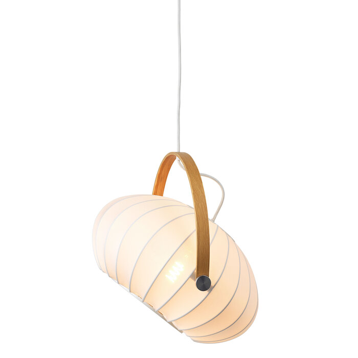 Skov Adjustable Scandi Pendant  - Oak & White Fabric