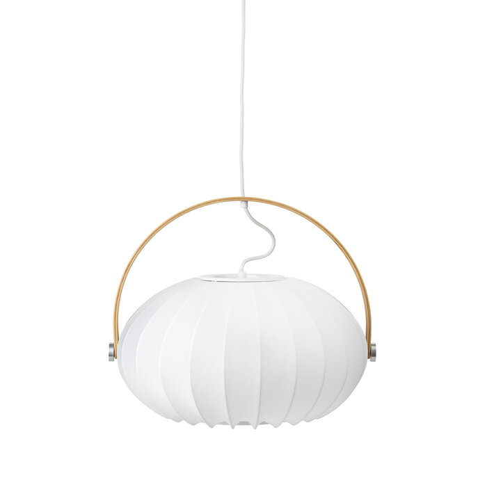 Skov Adjustable Scandi Pendant  - Oak & White Fabric