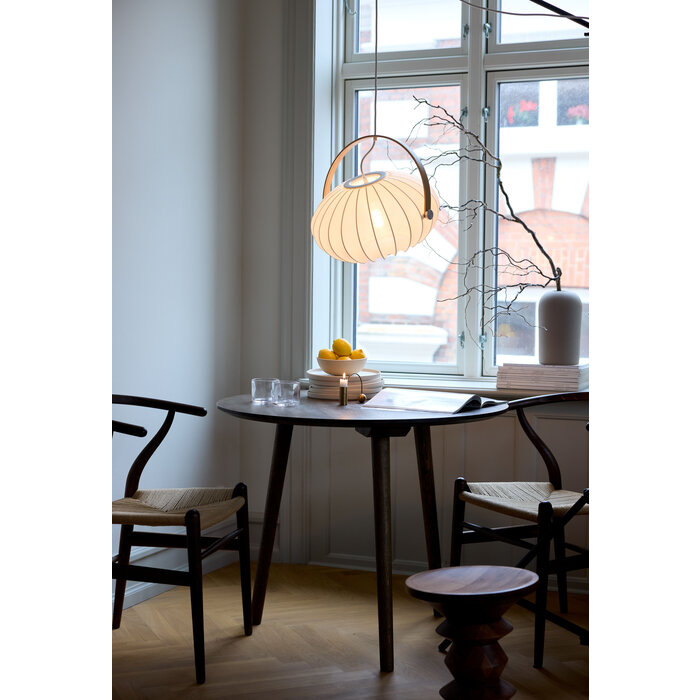 Skov Adjustable Scandi Pendant  - Oak & White Fabric