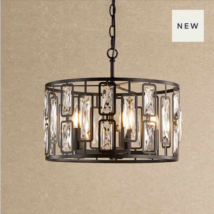Nikko – 5 Light Crystal Ceiling Light - Matt Black and Crystal