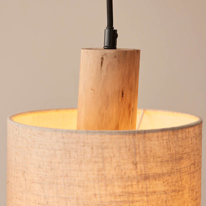 Dunbar - Wooden Bar Pendant Light with Natural Linen Shades