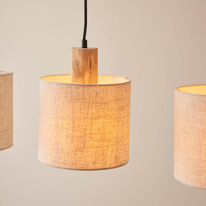 Dunbar - Wooden Bar Pendant Light with Natural Linen Shades