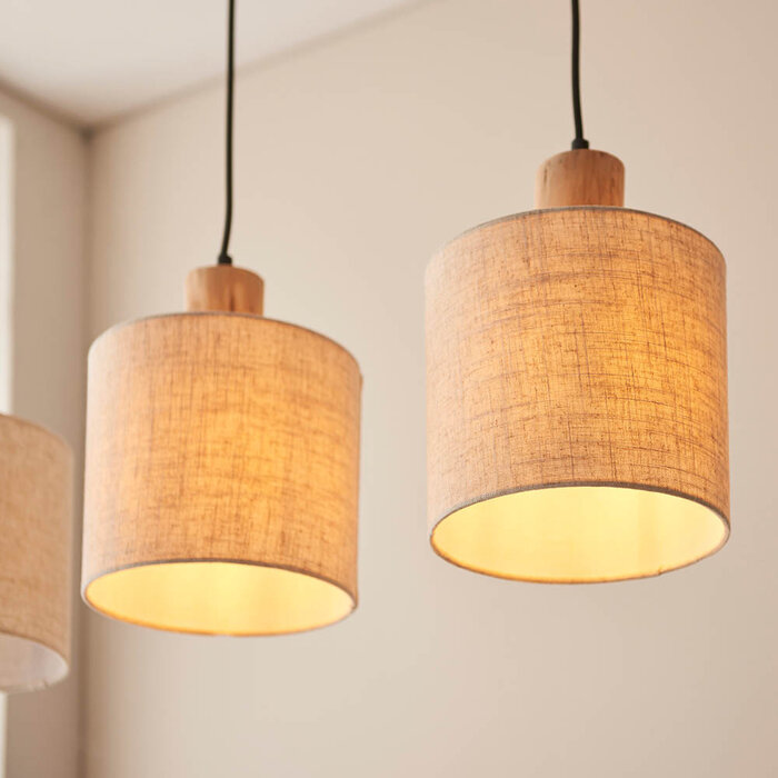 Dunbar - Wooden Bar Pendant Light with Natural Linen Shades