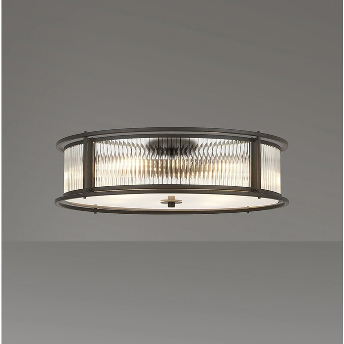 Margot - Large Semi Flush Ceiling Light– Black Ribbed Glass (Convertible Design)