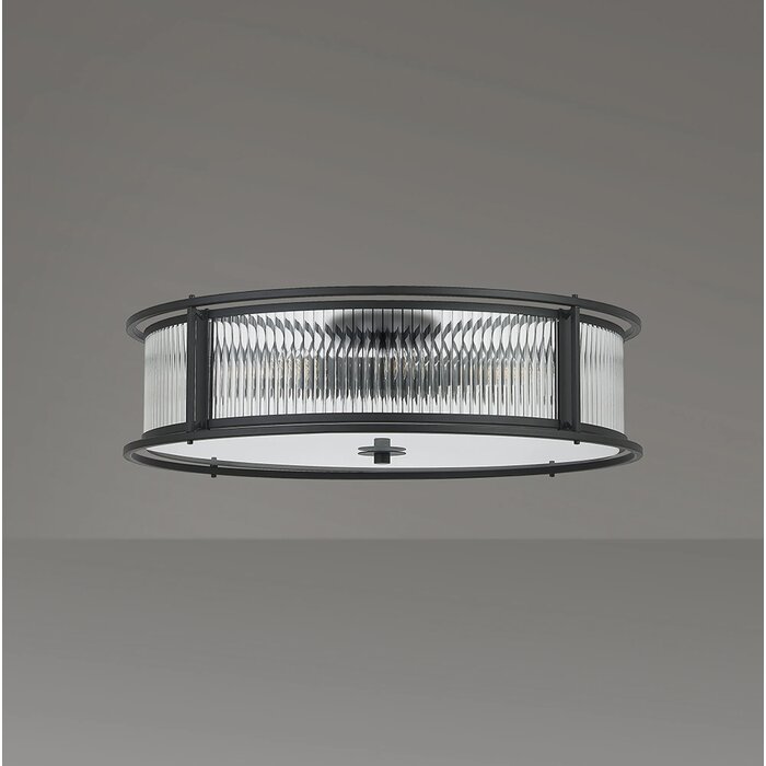 Margot - Large Semi Flush Ceiling Light– Black Ribbed Glass (Convertible Design)