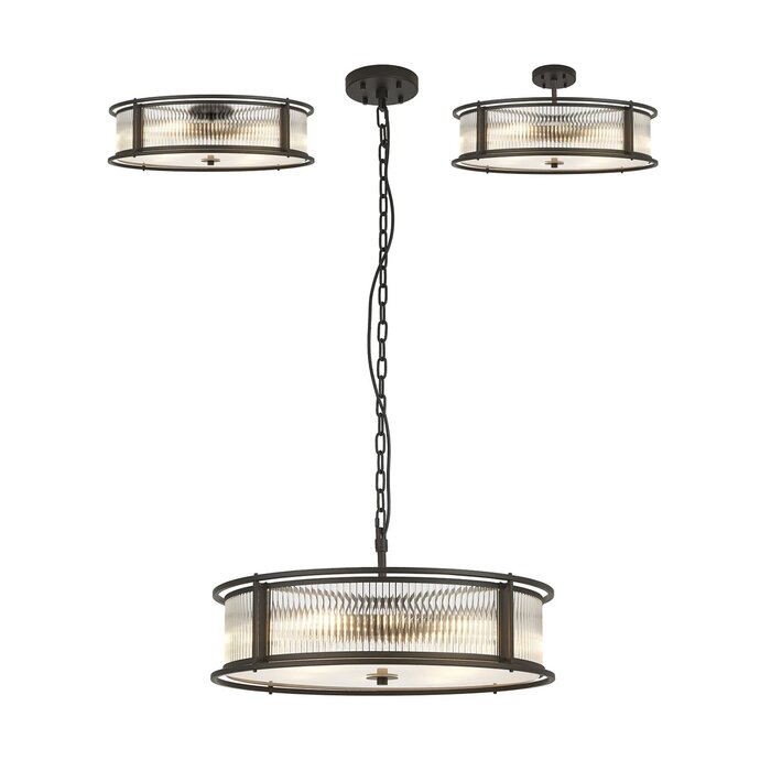 Margot - Large Semi Flush Ceiling Light– Black Ribbed Glass (Convertible Design)