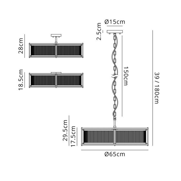 Margot - Large Flush Ceiling Light– Black Ribbed Glass (Convertible Design)